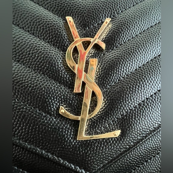 ๐SOLD๐ SAINT LAURENT Large Black WOC Grain de Poudre Wallet on Chain Monogram - Picture 7 of 16